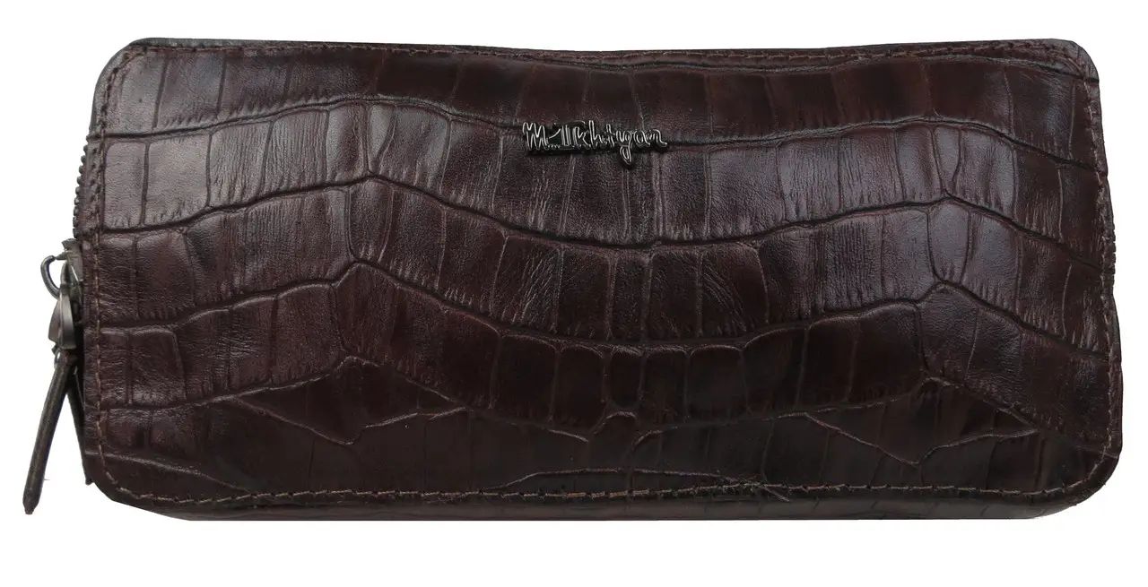 Чоловіча борсетка Mykhail Ikhtyar шкіряна 19х9,5х6 см Коричневий (80072 croco brown)