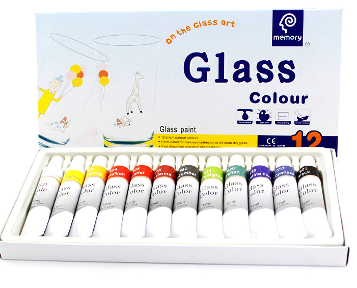 Набір акрилових фарб MEMORY для розпису скла 12 кольорів (GP-12)