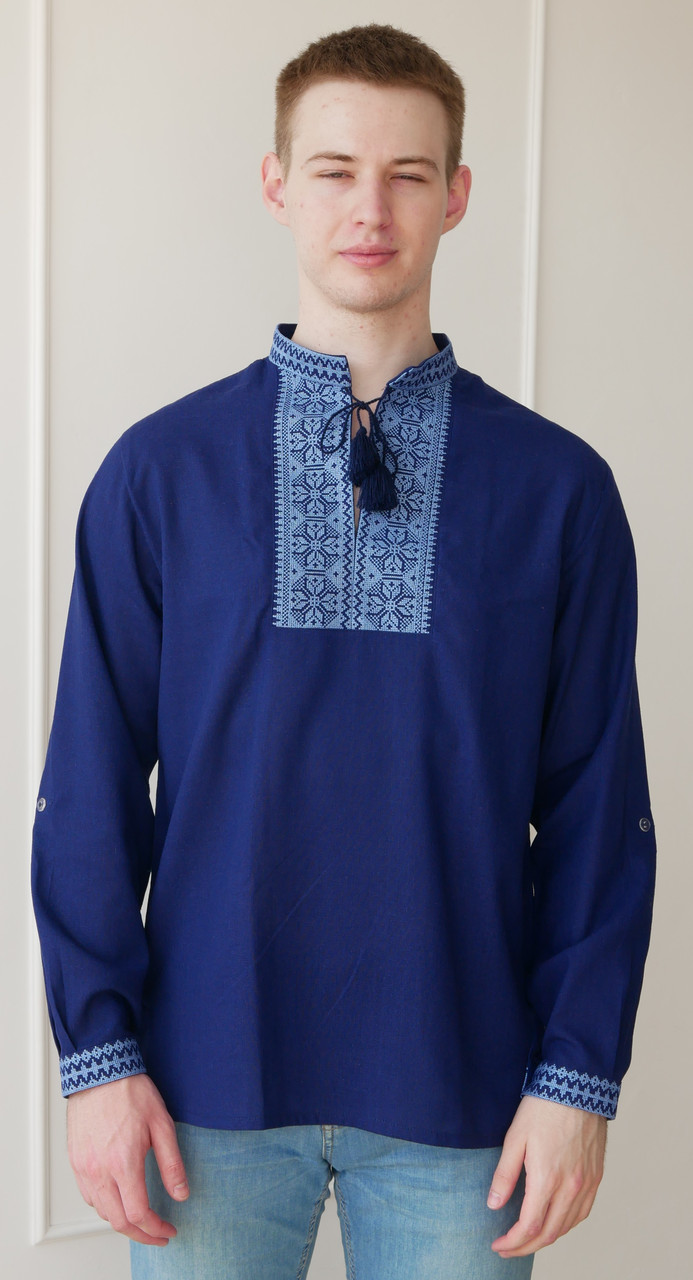 Вишиванка чоловіча синя з льону Традиція 4Profi 52