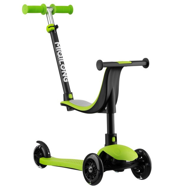 Самокат 3в1 для дітей з батьківською ручкою Miqilong Alamo зелений