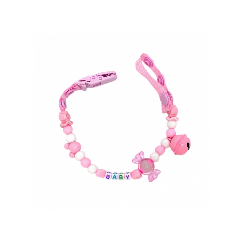 Ланцюжок для пустушки Mega Zayka MGZ-0500(Pink) з дзвіночком