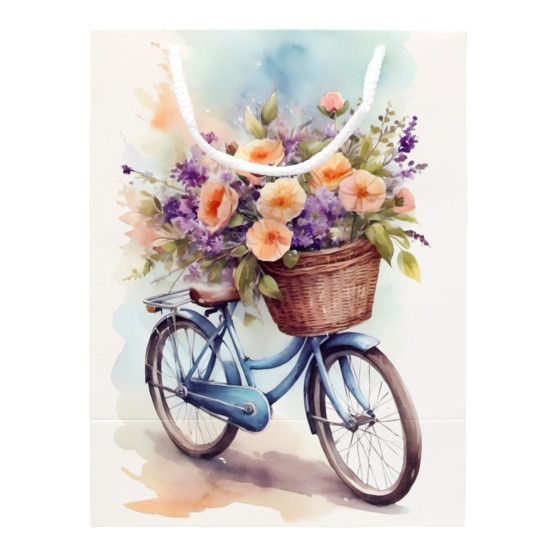 Пакет подарунковий Львівська Мануфактура Друку Велосипед з квітами 17,5х23 см Різнокольоровий M25