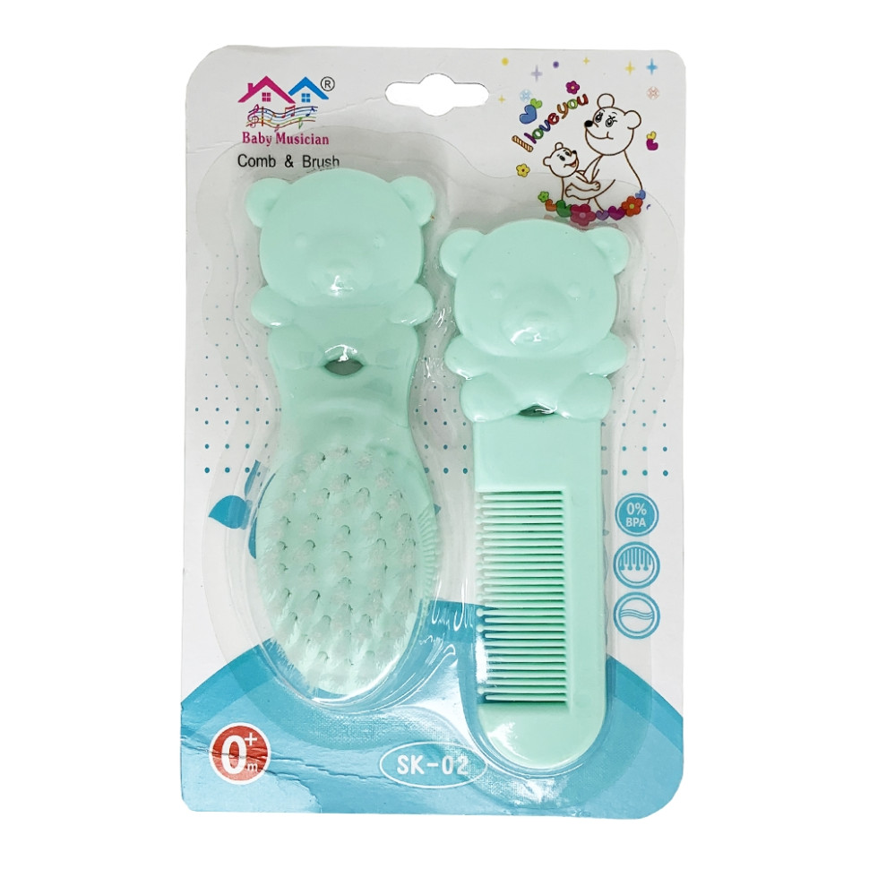 Набір дитячий гребінець і щітка Ведмедик Mega Zayka MGZ-0711(Turquoise) бірюзовий