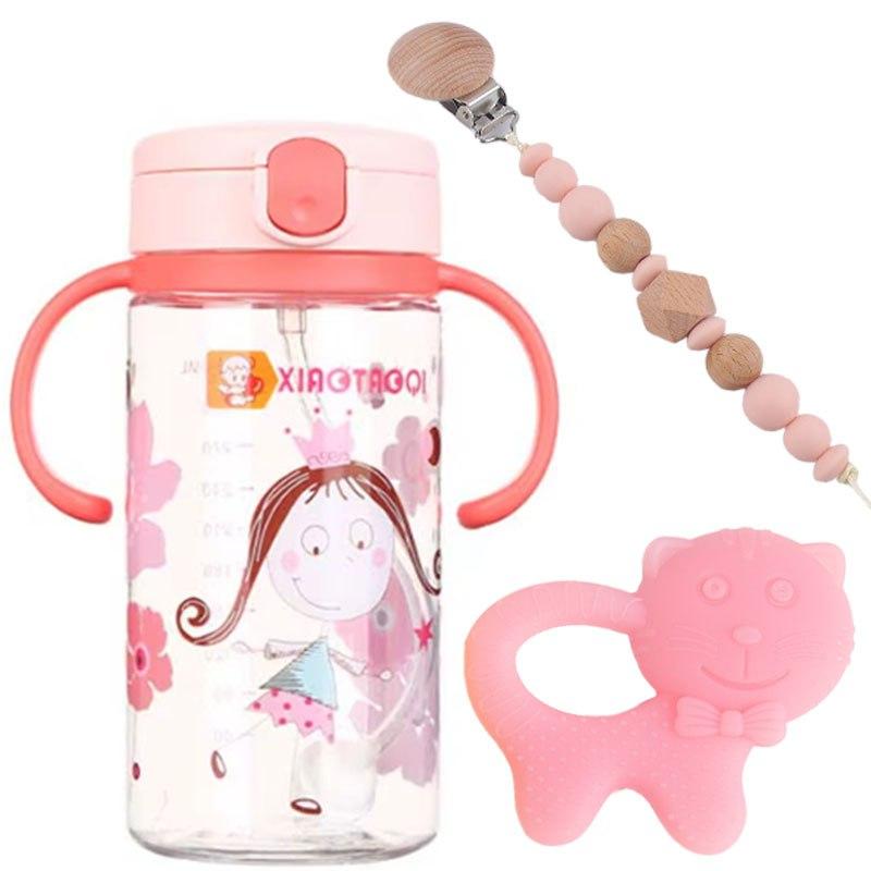 Дитячий поїльник-непроливайка з прорізувачем та намистинами 2Life 3 предмети Рожевий (v-12535)