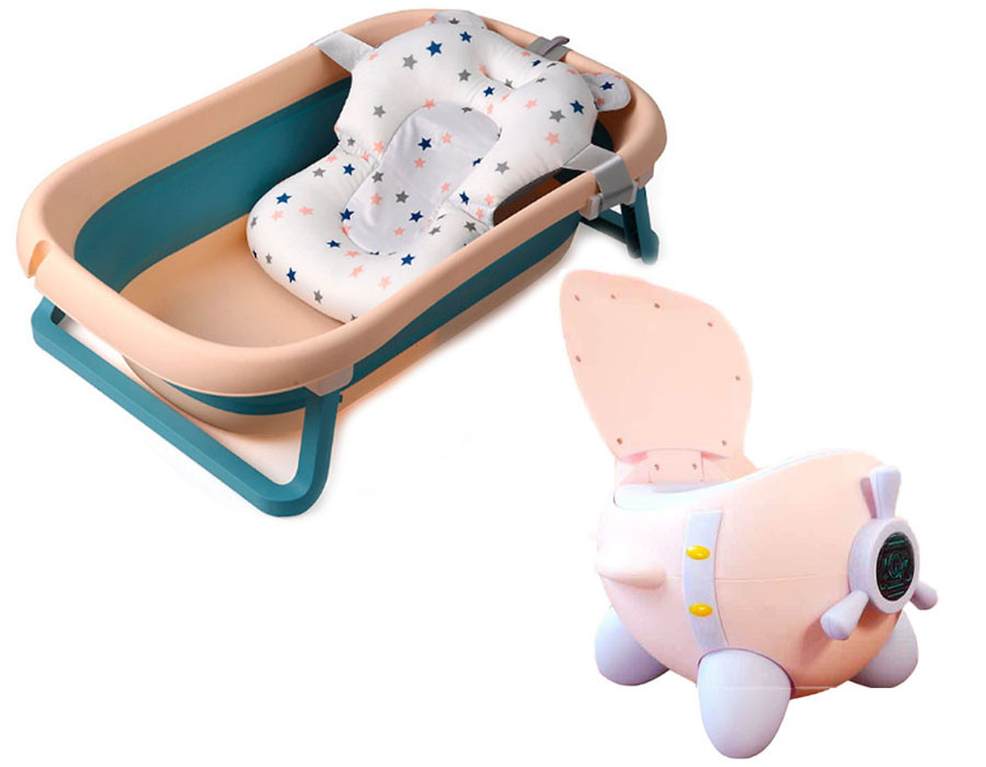 Набір VOLRO дитяча складна ванна 78,5 х 49 см і дитячий портативний горщик літак Рожевий (vol-1289)