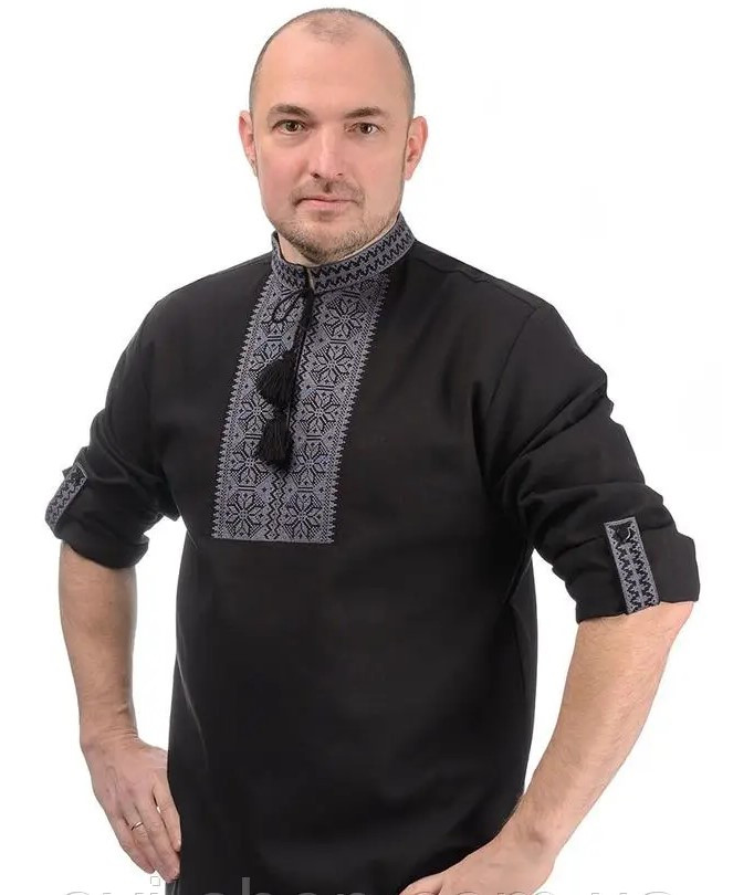 Вишиванка чоловіча чорна з льону Традиція 4Profi 48