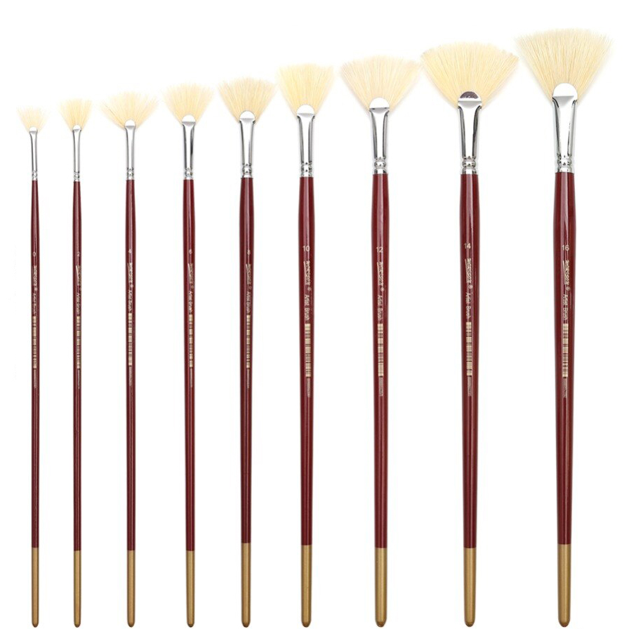 Набір художніх пензлів із синтетики Worison віялові з довгою ручкою 9 штук