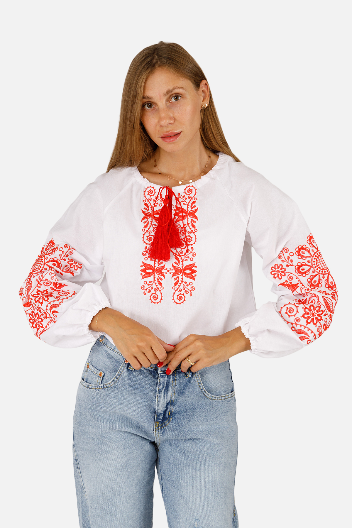 Жіноча сорочка вишиванка з довгим рукавом MEREZHKA XL Білий ЦБ-00258596 (SKT001017106)