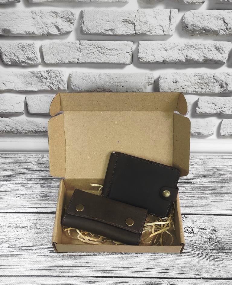Подарунковий набір DNK Leather №5 затискач + ключниця 18х10х3,5 см Коричневий