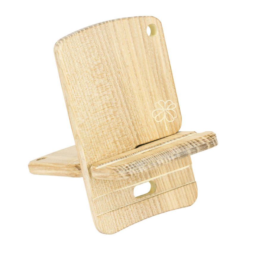 Дерев'яна підставка Конюшина для телефону З чохлом Minkovka Деревина ясеня 13 см/8 см Пряжене молоко (27359)