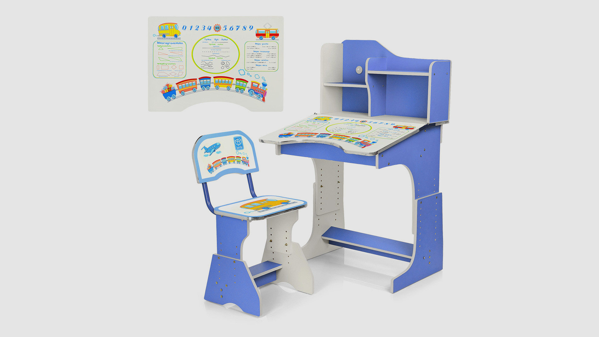 Дитяча парта зі стільцем транспорт та цифри BAMBI HB-2071(2)-01-7 Блакитний (KI00422)