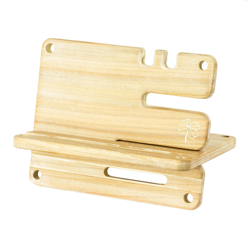 Дерев'яна підставка Конюшина для телефону велика З чохлом Minkovka Деревина черешні 16 см/13см Пряжене молоко (27366)