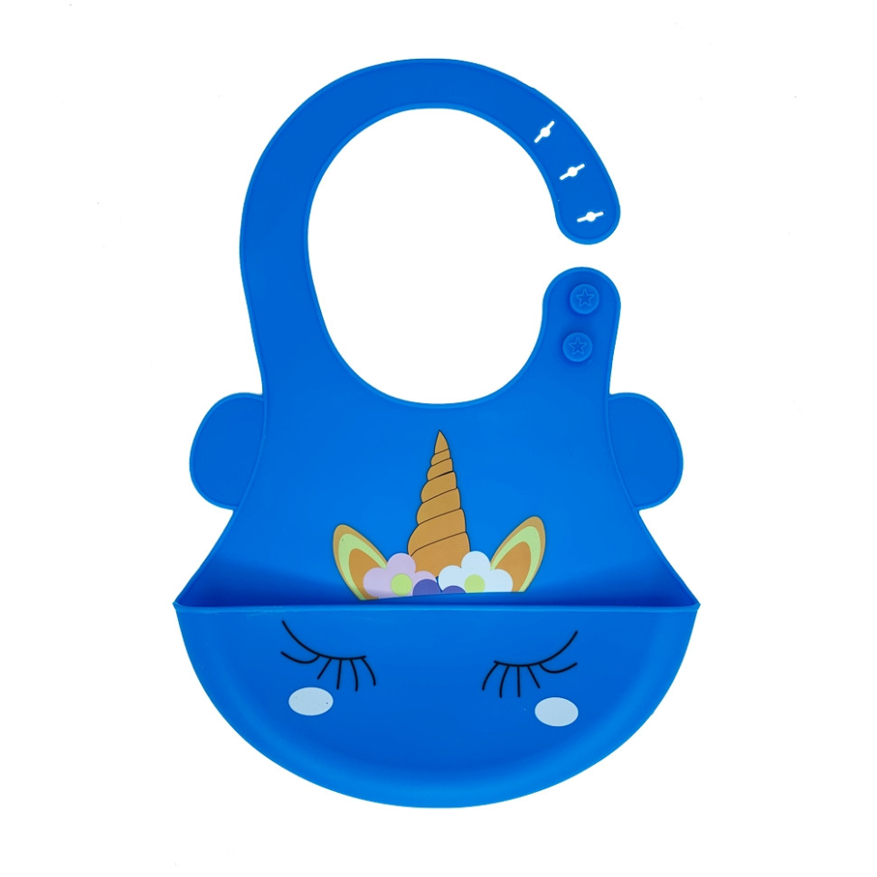 Слюнявчик силіконовий Єдиноріг Mega Zayka MGZ-0615(Blue) з кишенею