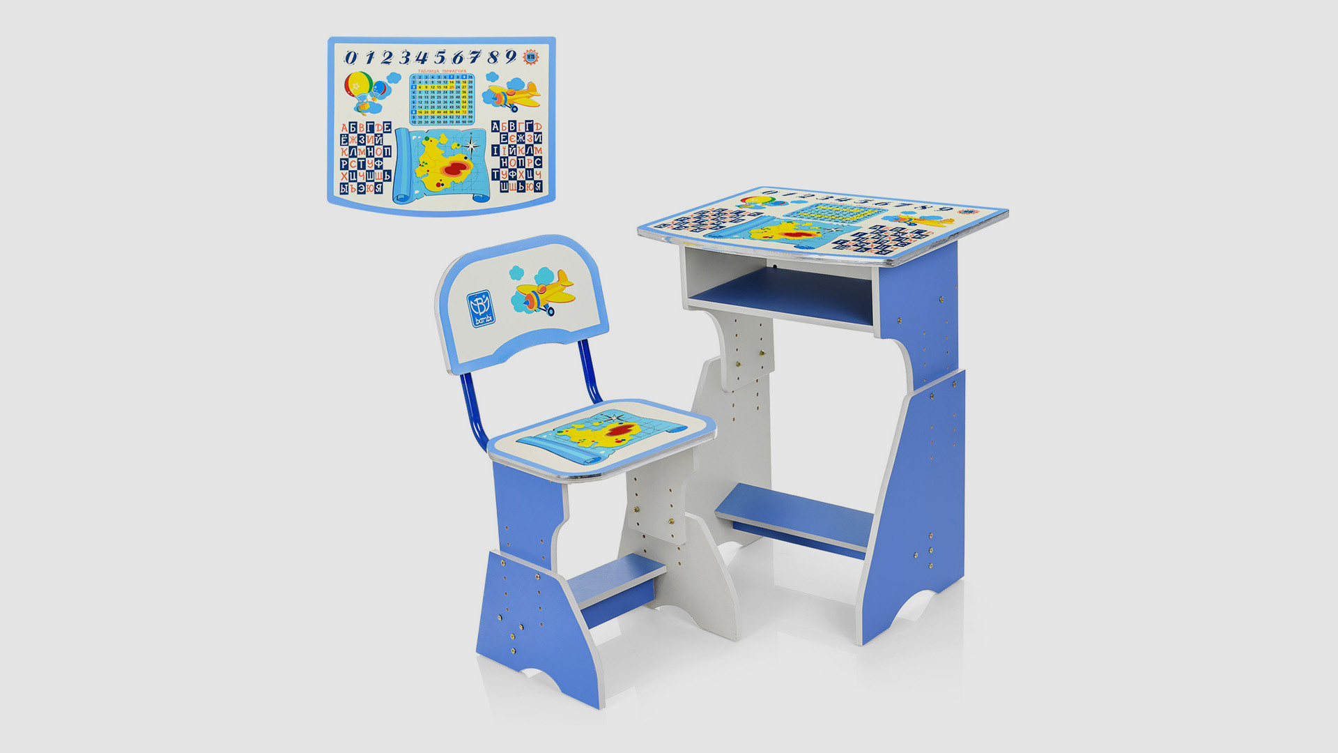 Дитяча парта зі стільцем Алфавіт та цифри BAMBI HB-2029(2)-01-7 Блакитний (KI00518)