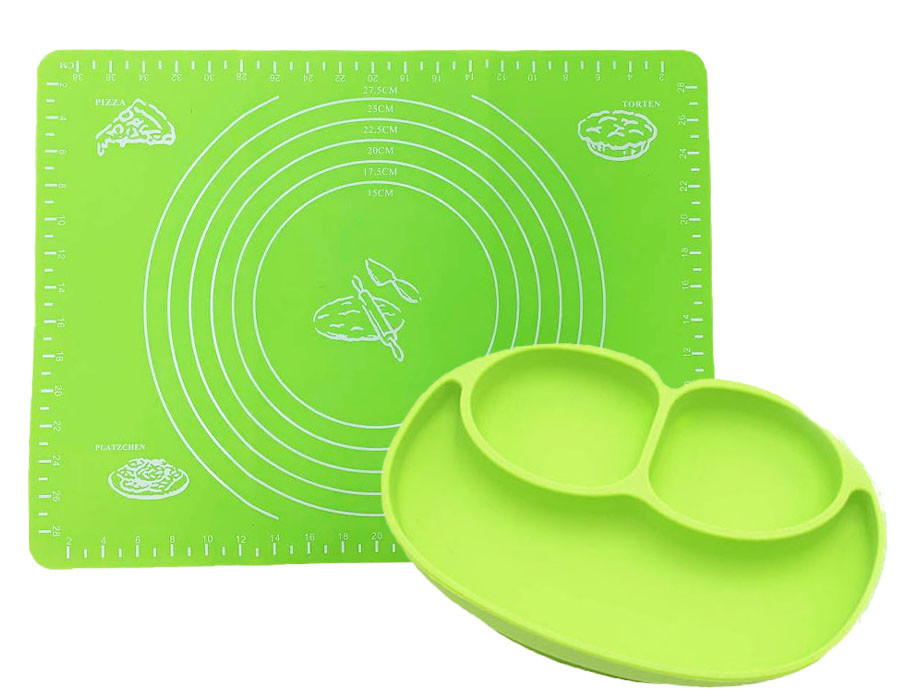 Набір антипригарний килимок 40 х 30 см та силіконова тарілка килимок 22 х 15 см Салатовий (vol-1195)