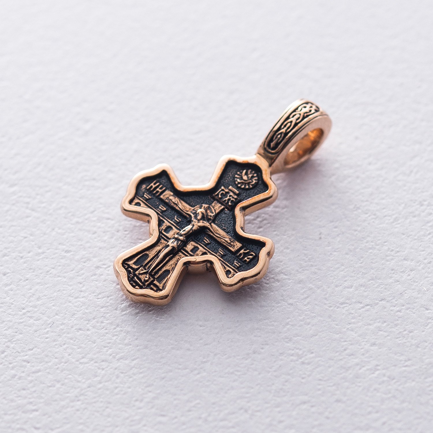 Золотий православний хрест Розп'яття. Святитель Миколай Чудотворець п02678 Онікс