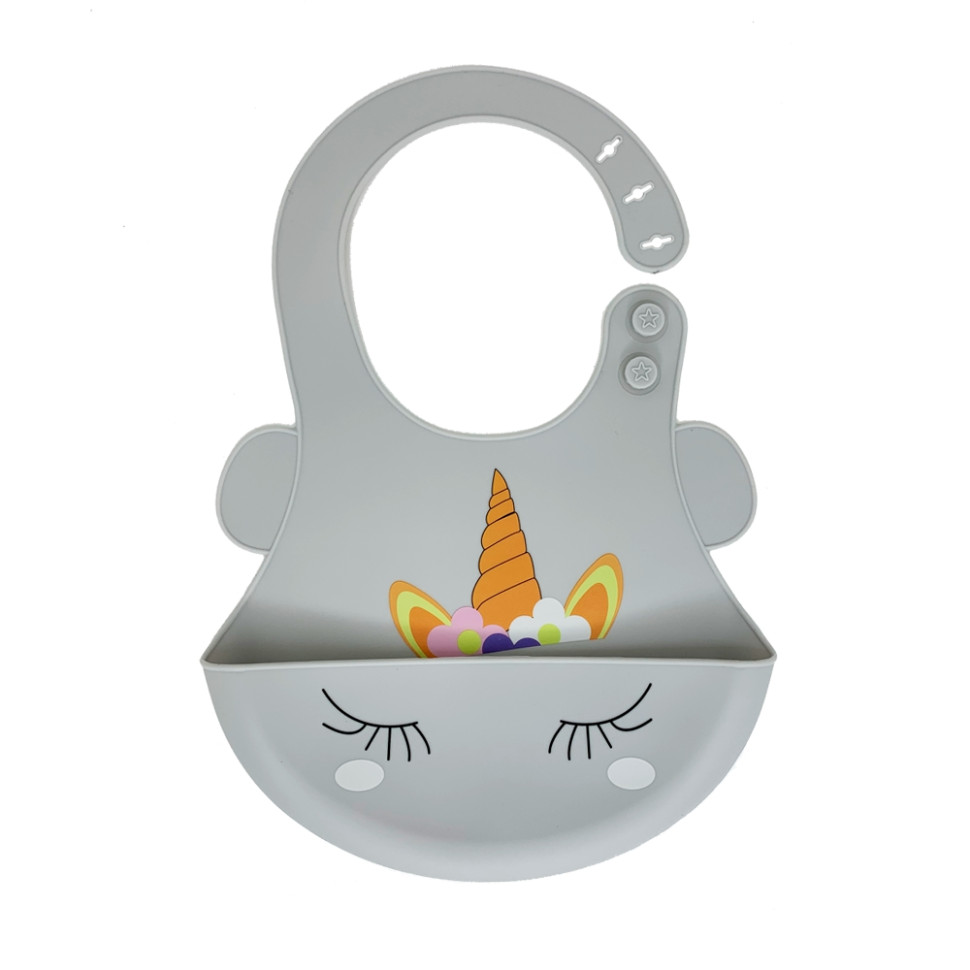 Слюнявчик силіконовий Єдиноріг Mega Zayka MGZ-0615(White) з кишенею