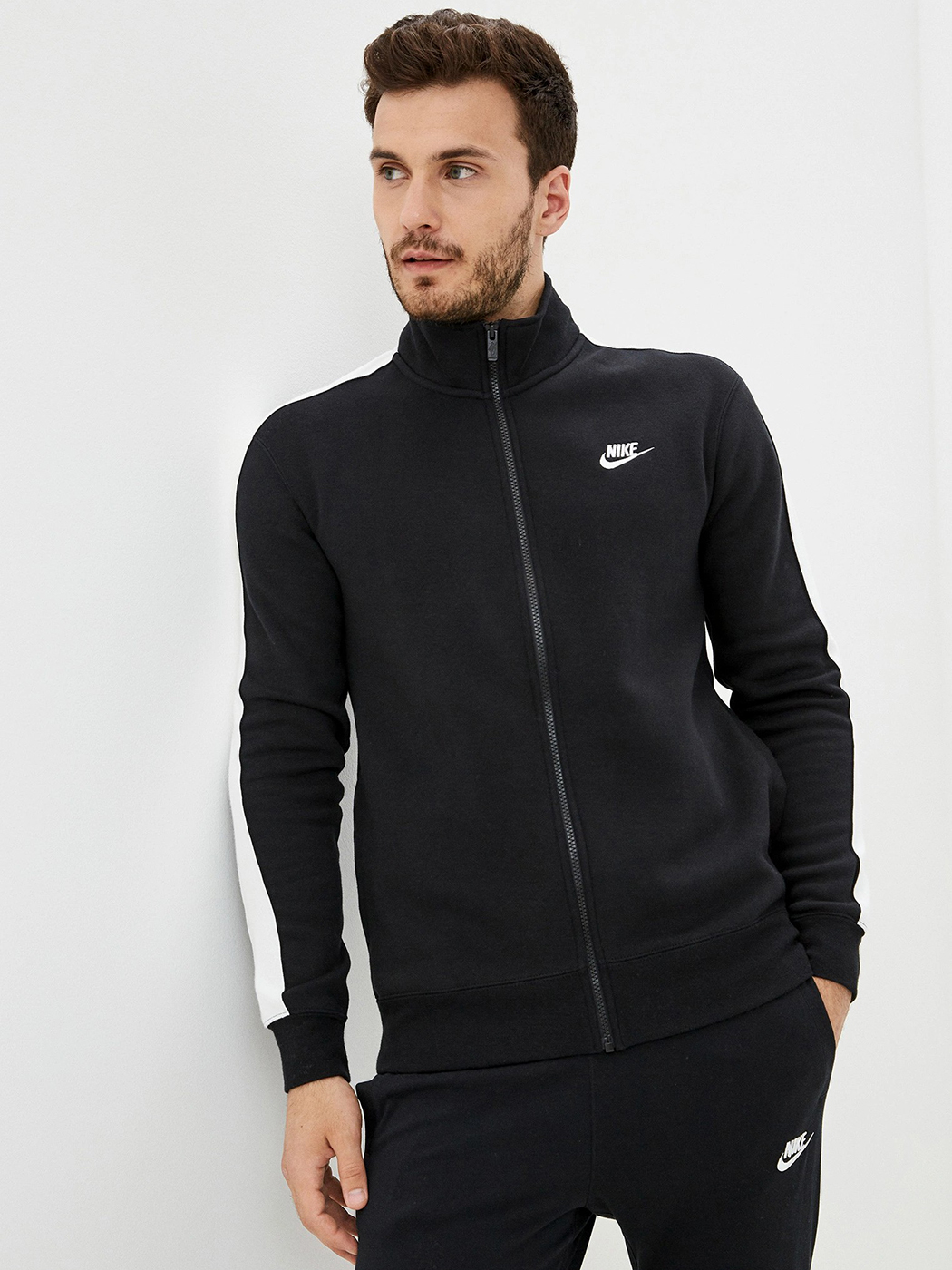Бомбер чоловічий Nike Sportswear Club Brushed-Back Jacket XL Чорно-білий (DD7010-010)