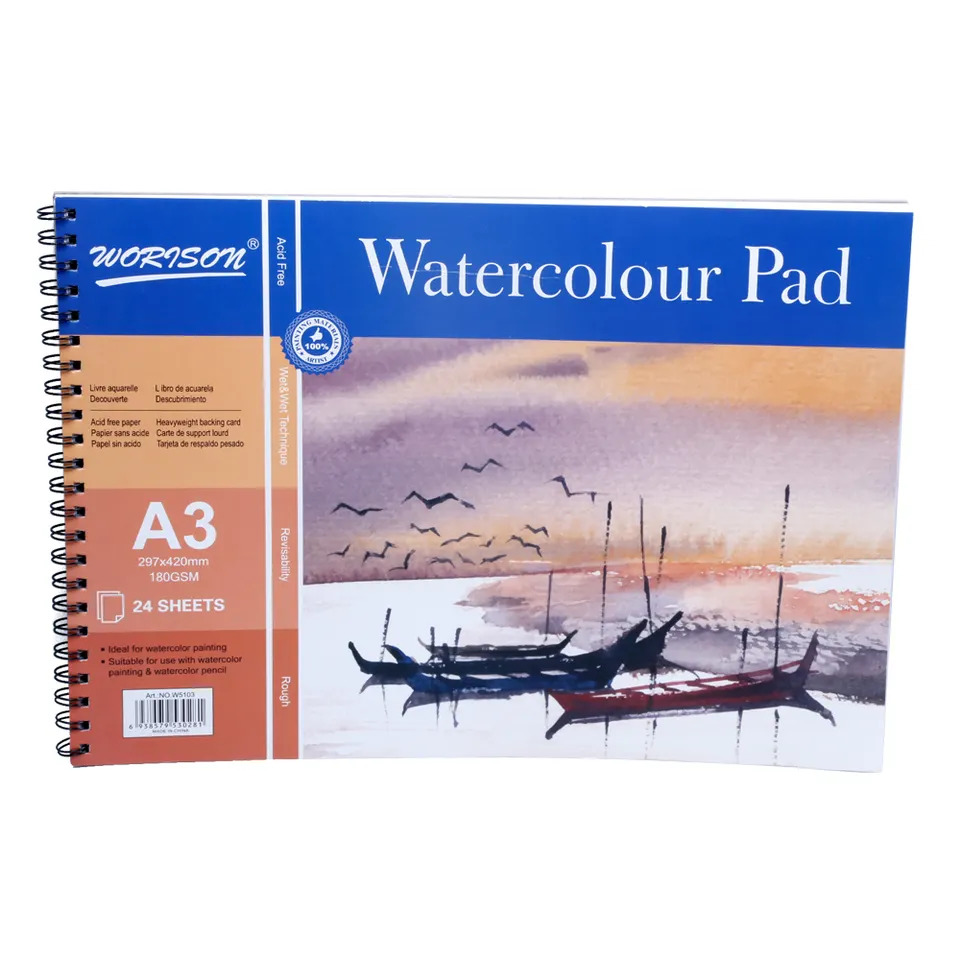 Альбом для акварелі WORISON Watercolor Pad формат А3 на спіралі 180г/м кв 24 аркуші (W510-А3)