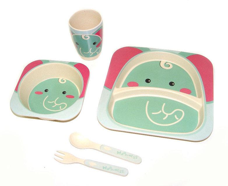 Набір дитячого бамбукового посуду Eco Bamboo fibre kids set N02328 Turquoise (008138)