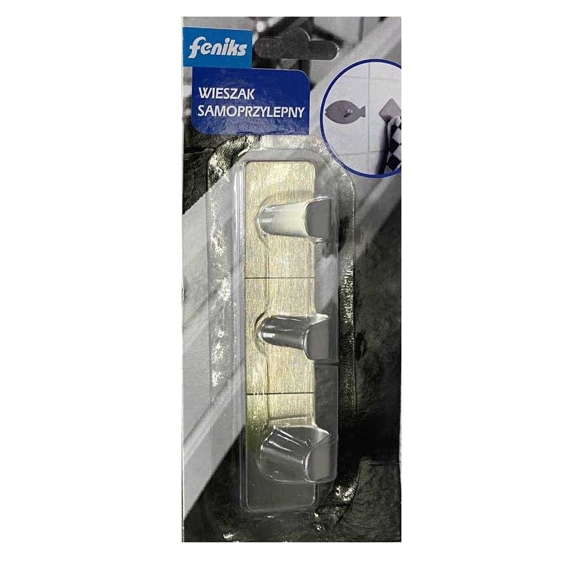 Гачок металевий Feniks потрійний 12*3 см самоклеючі 7734