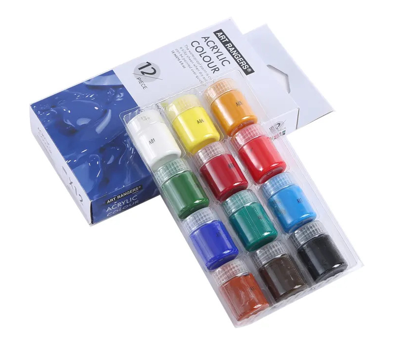 Набір акрилових фарб для малювання Art Rangers Acryliс 12 кольорів  2 пензлики (A12015)