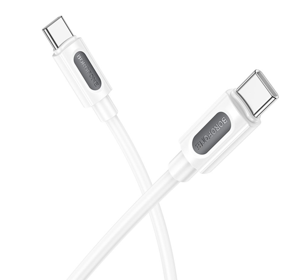 Кабель синхронізації Borofone BX114 Silicone Type-C to Type-C 60W/3A 1 м White (35940_3605849)