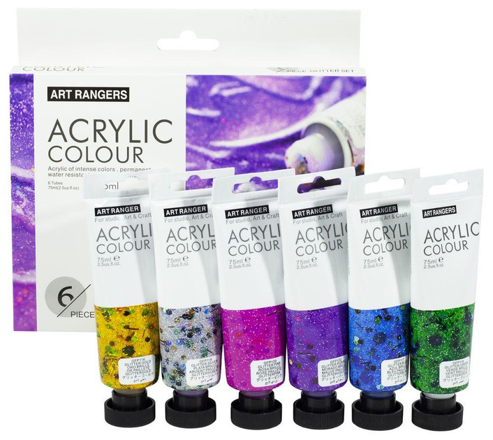Художні акрилові фарби з блискітками Art Rangers Acrylic glitter 6 кольорів по 75 мл