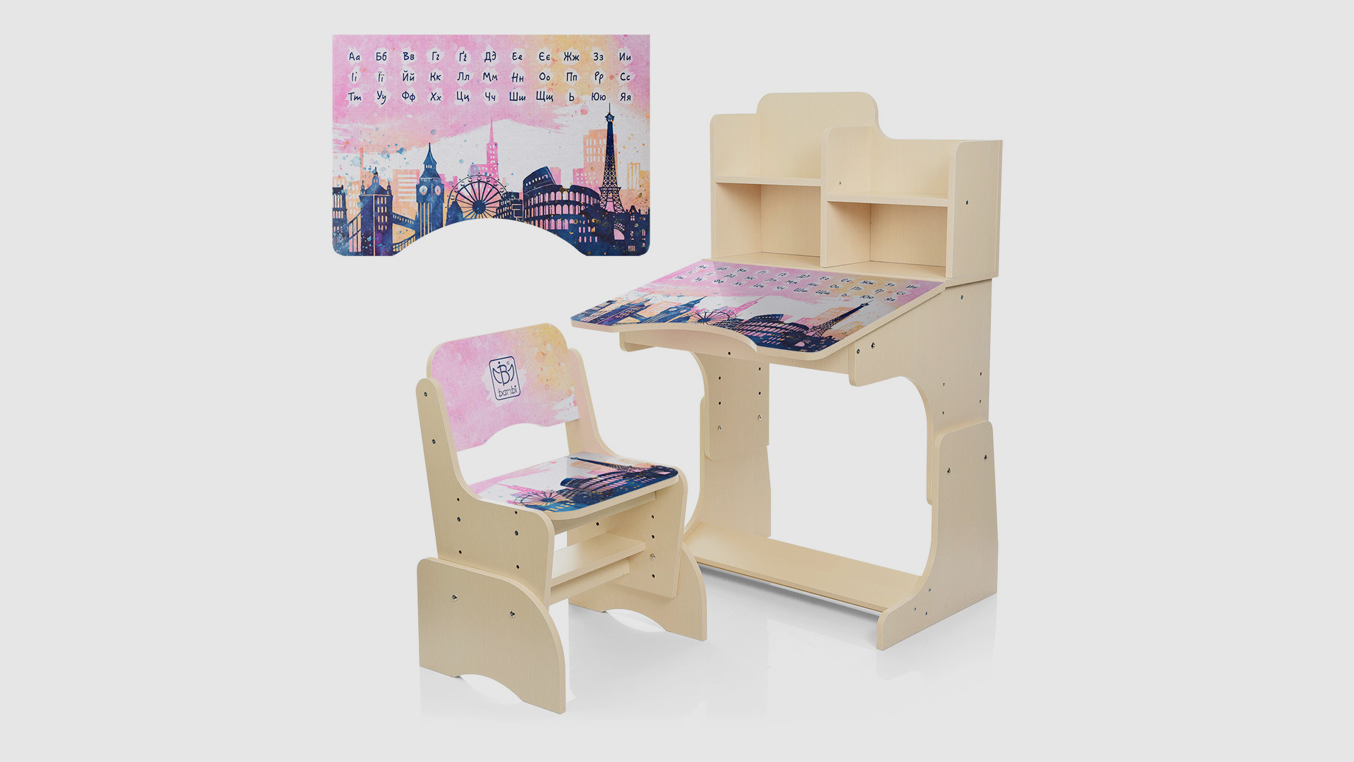 Парта зі стільчиком BAMBI B2071-39-4 Алфавіт Рожевий (KI00679)