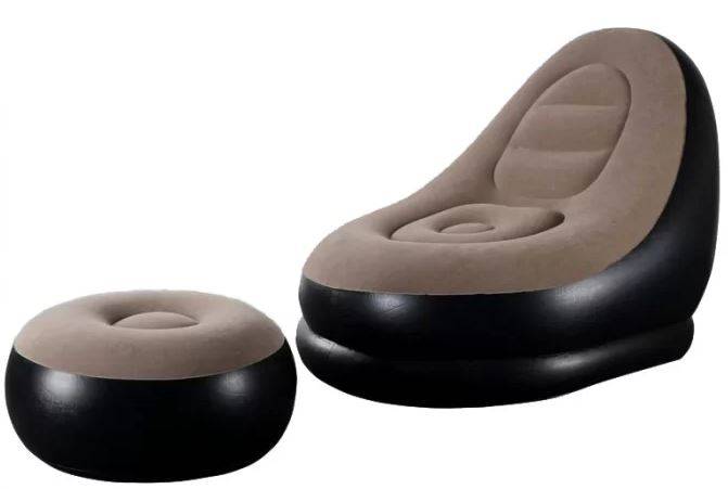 Надувний диван з пуфиком для ніг Soft Rest A-Sofa 2в1 Чорно-коричневий VD 0910