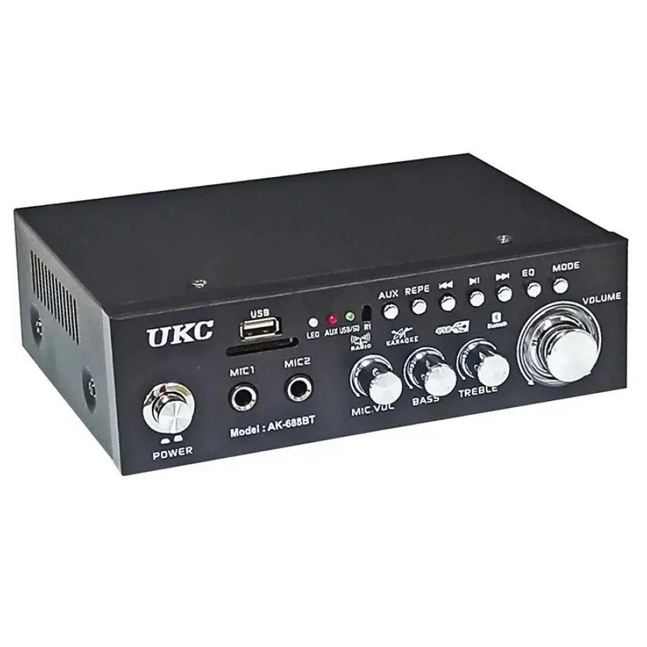 Підсилювач звуку UKC AK-688BT Bluetooth Караоке 2-канальний 2x30W Black