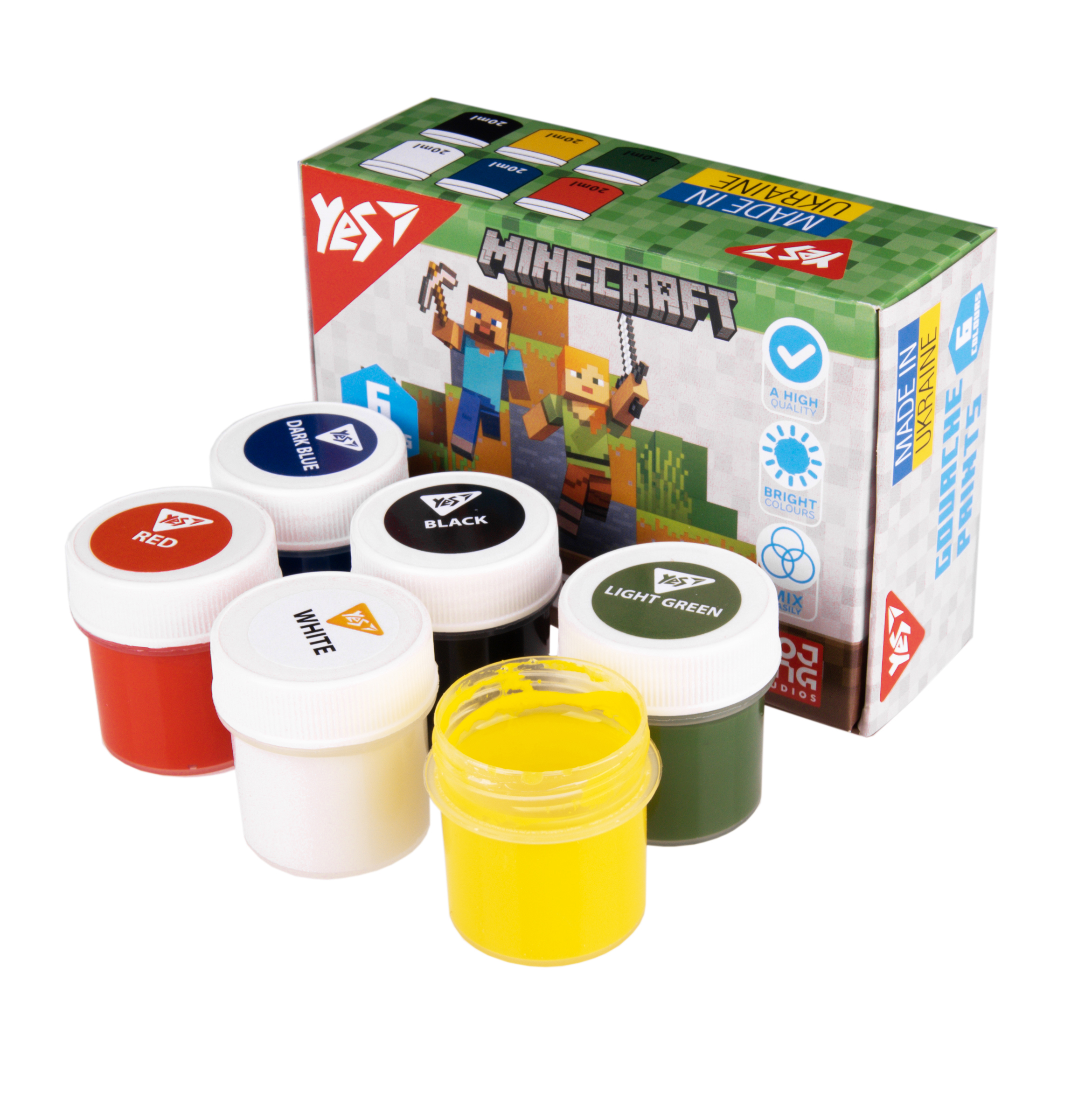 Фарби гуашеві Yes Minecraft 6 кольорів 20 мл (230405)