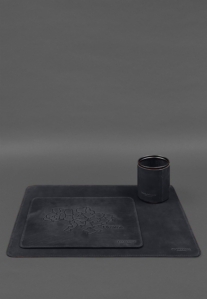 Настільний набір із натуральної шкіри 5.0 з мапою України Синій Crazy Horse BlankNote