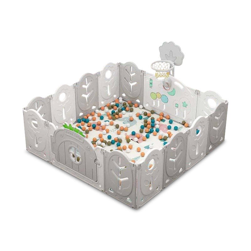 Манеж BabyPlayPen Магічний ліс вбудоване баскетбольне кільце 165*165*62 Сірий