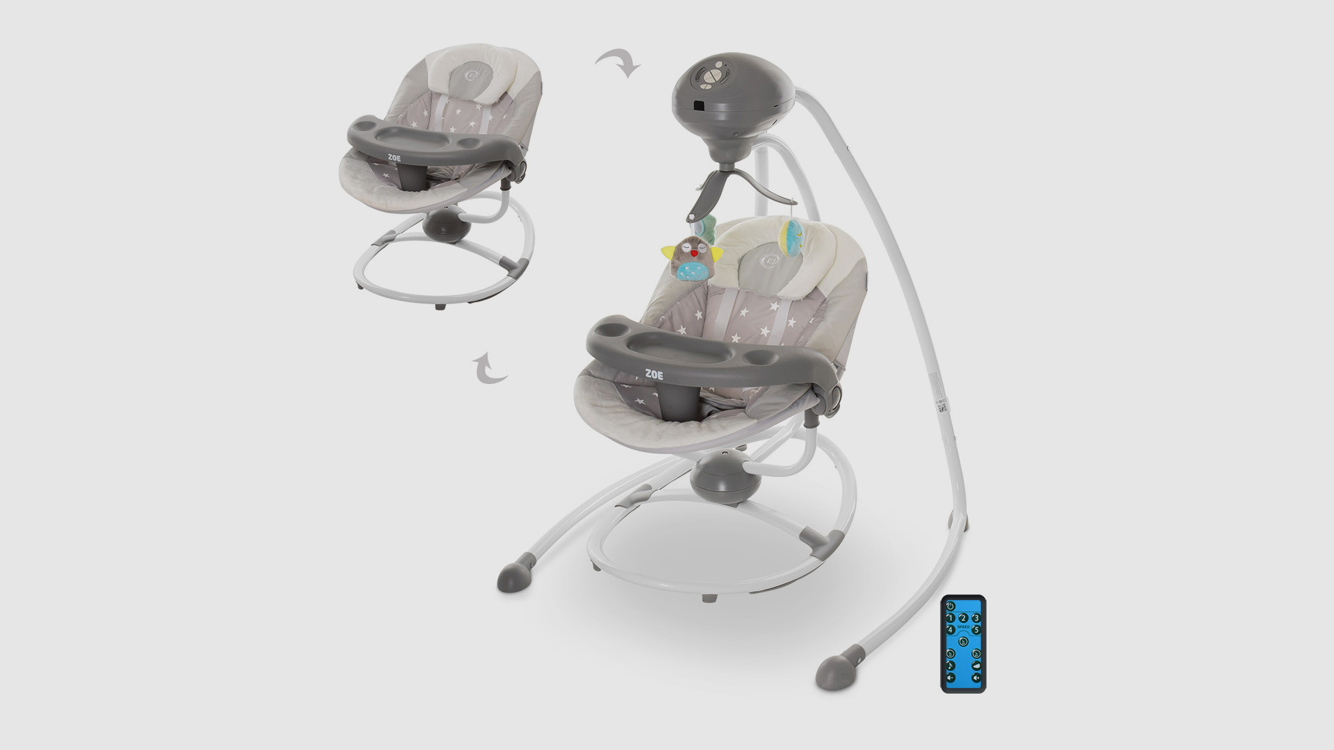 Гойдалка музична 2 в 1 EL CAMINO ME1048ZOEGRAYSTARS Дуга з підвісками Сірий (KI00629)