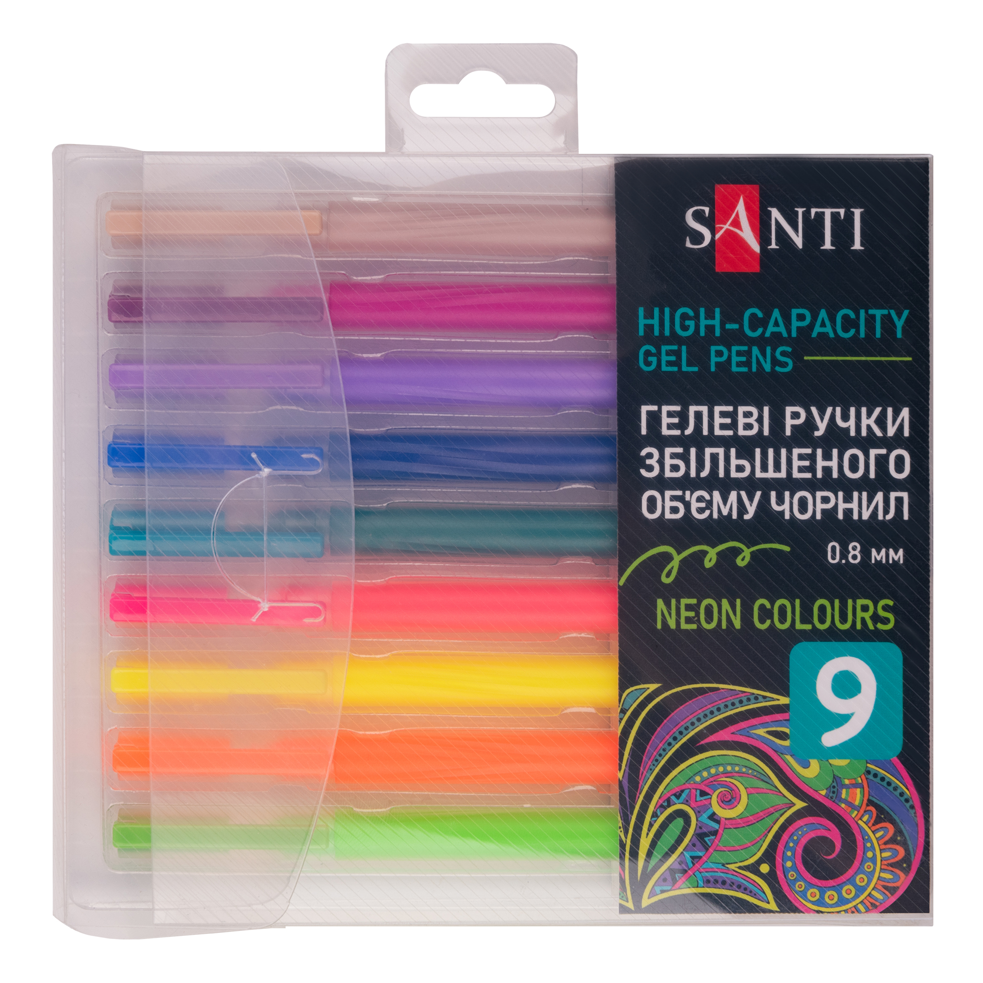 Набір гелевих ручок Santi Metallic збільшеного об'єму чорнила 9 шт (420472)
