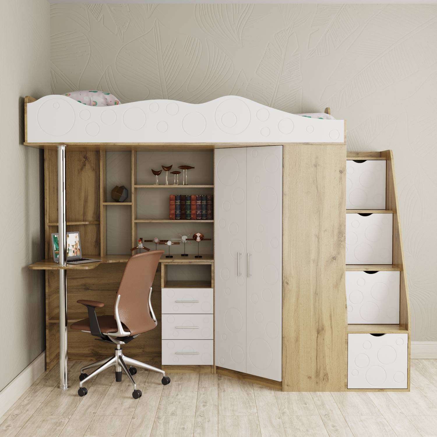 Ліжко-горище дитяче Art in Head Binky ДС37А 233.2x180x83.2 см Дуб Тахо Білий (BK02120020000)