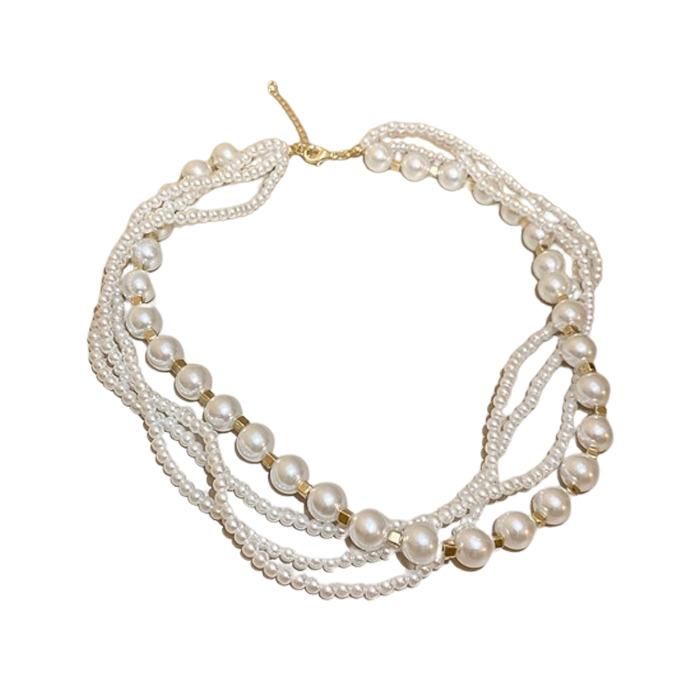 Намиста з білими перлинами двох видів та золотистим гарнітуром Bioworld (23254)