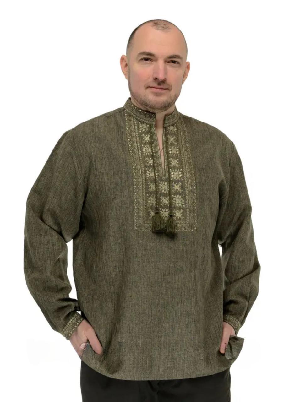 Вишиванка чоловіча льон-габардін хакі Джерело 4Profi 52