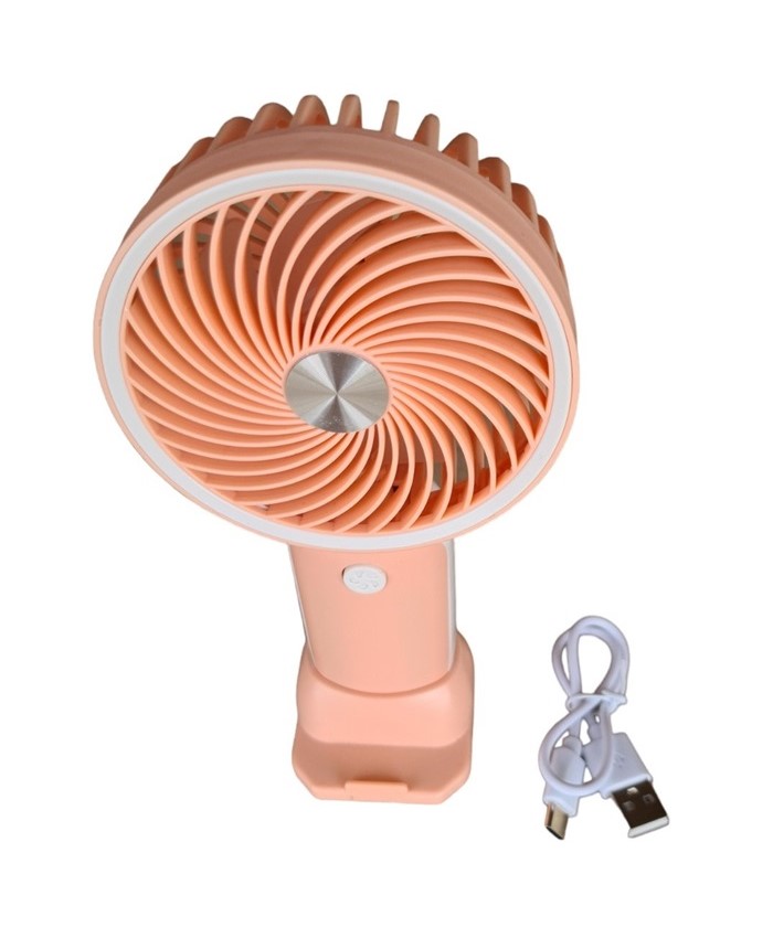 Вентилятор ручний акумуляторний з підставкою для телефону Mini Fan HX09-1 Персиковий з білим