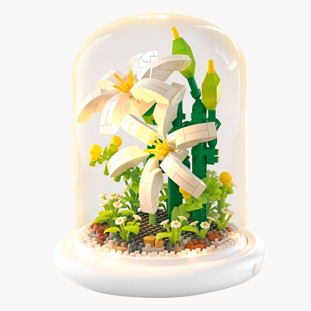 Конструктор ЗД No Brand Біла лілія 500 деталей у колбі з підсвічуванням 13.5х11.7 см Різнокольоровий (Lilia-White)