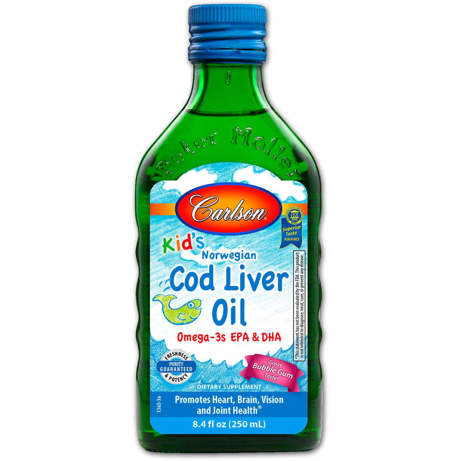 Риб'ячий жир із печінки тріски Carlson Labs для дітей Cod Liver Oil Жуйка 250 мл (1213)