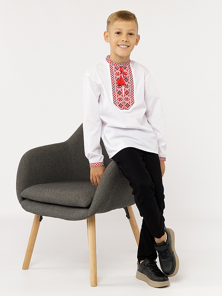 Вишиванка з довгим рукавом для хлопчика Козачок 128 Червоний ЦБ-00081327 (SKT000523553)