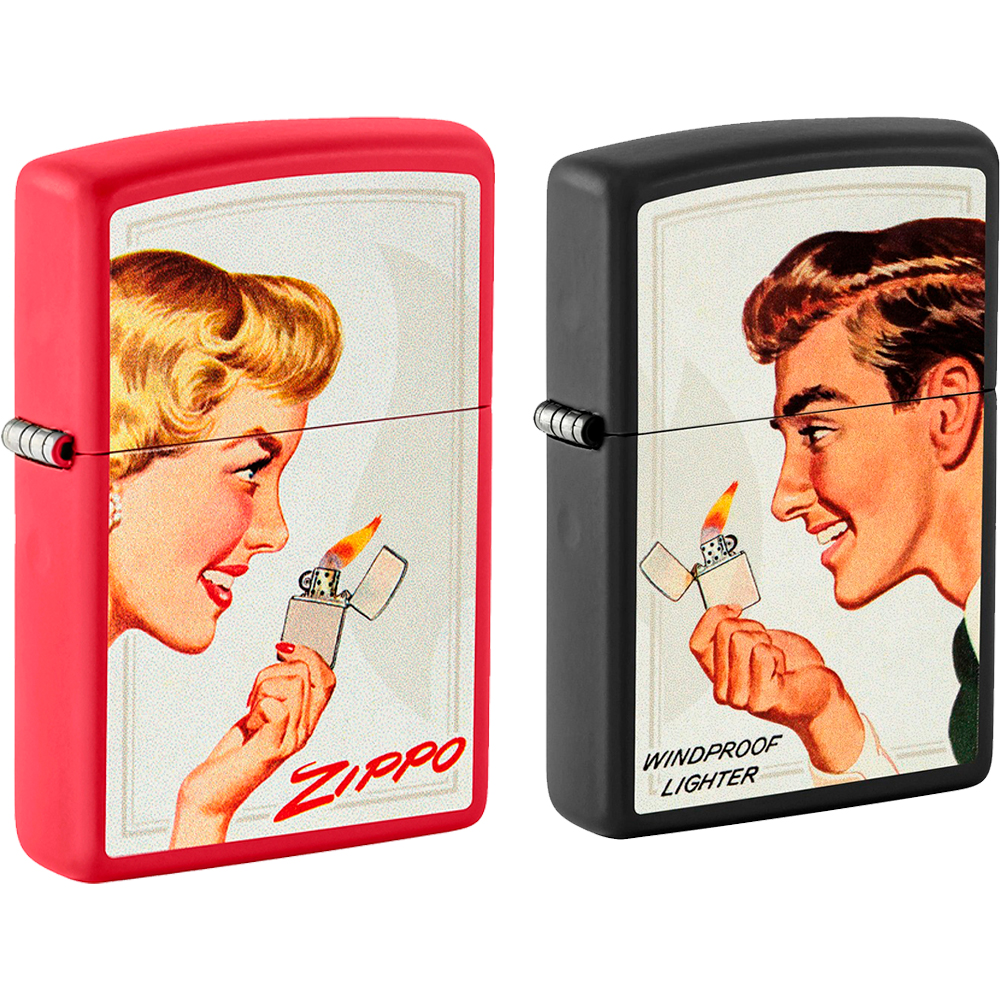 Набір бензинових запальничок Zippo Red Matte та Black Matte Vintage Ad Lighter Set 5,6х3,8х1,3 см Різнокольоровий 2 шт (46295)