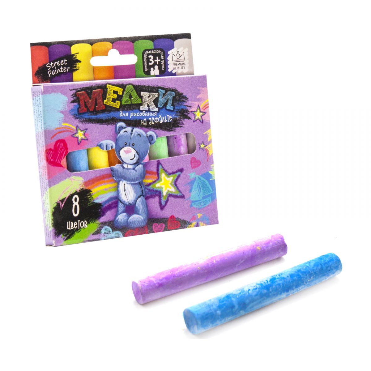 Крейда для малювання на асфальті Dankotoys 8 кольорів (MEL-02-02)