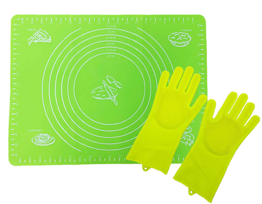 Комплект силіконовий антипригарний килимок 40 х 30 см Салатовий та Рукавички силіконові (vol-1197)