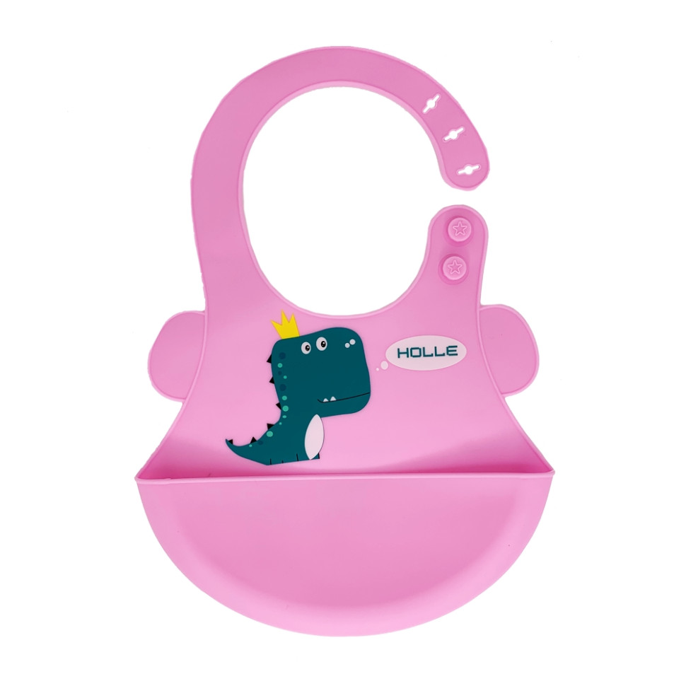 Слюнявчик силіконовий Діно Mega Zayka MGZ-0616(Soft-Pink) з кишенею