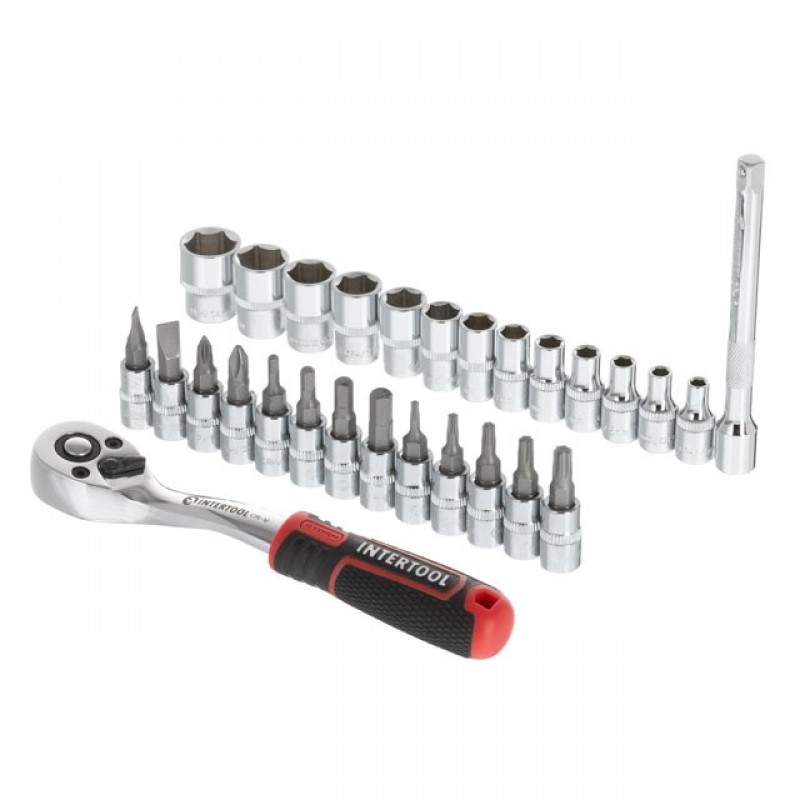 Набір головок торцевих INTERTOOL ET-8018 STORM Cr-V 1/4 4-14 мм 28 одиниць Сріблястий (70025)