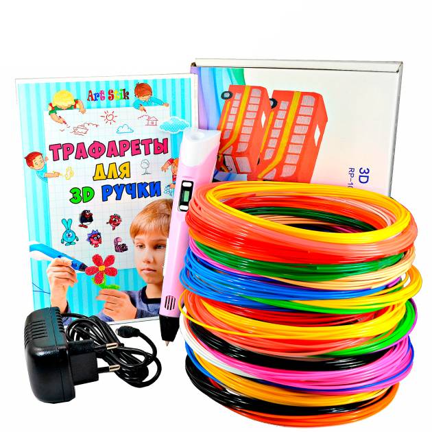 3D Ручка Smart Pro 3D Pen з РК-дисплеєм Набір Еко пластика 109м Трафарети Блакитний