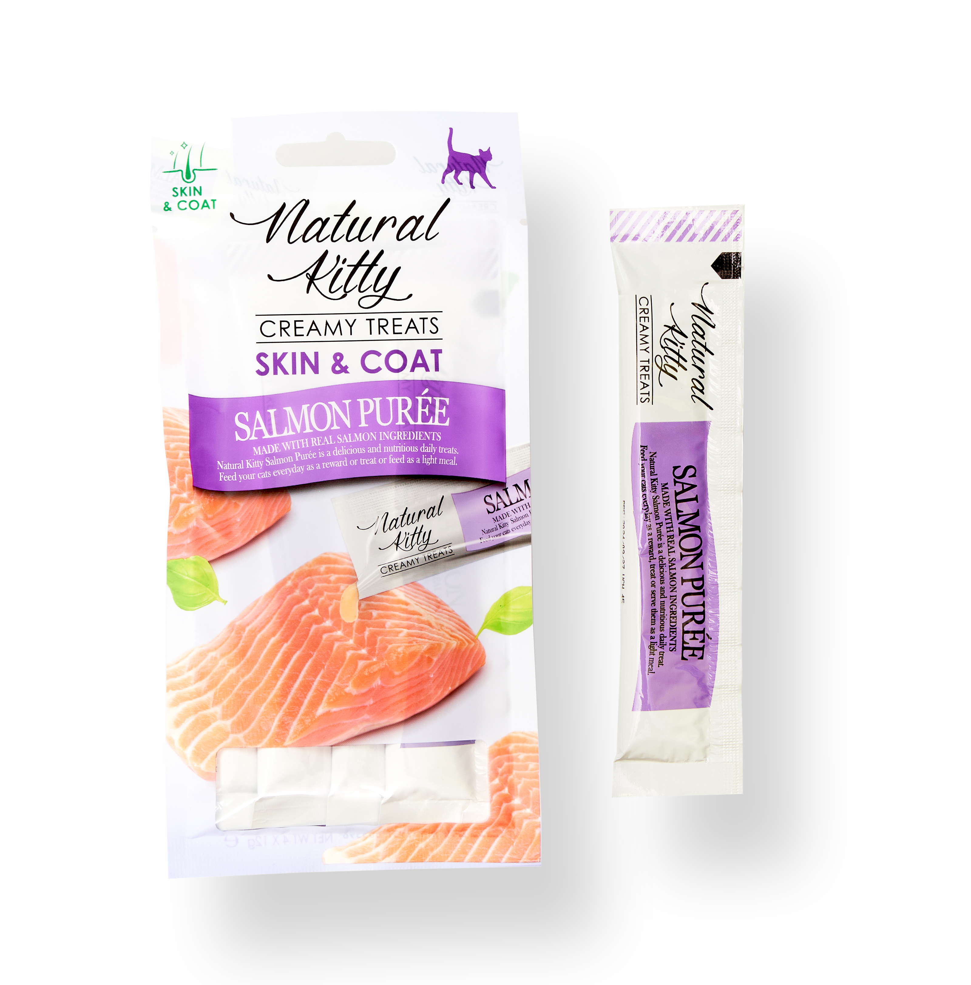 Пюре для котів Natural Kitty Догляд за шкірою та вовною Лосось 4х12 г (SNK24011)